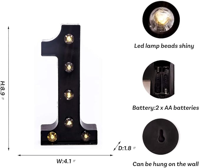 Foaky Black Marquee Numbers, Light Up Numbers, Lights Sign for Night Light Wedding Birthday Party Battery Powered Christmas Lamp Home Bar Decoration