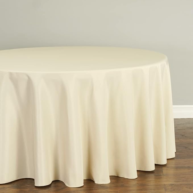 LTC LINENS 10 Pack 120 Inch Round Tablecloth Beige for 60 Inch Round Table - Bulk Round Table Cover - Washable, Wrinkle Resistant Polyester Fabric Cloth for Wedding, Party
