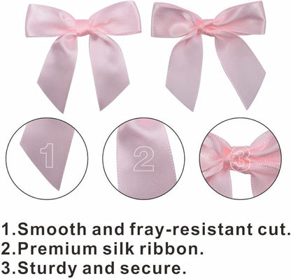 2.5" Hgzgch Light Pink Satin Ribbon Bow for Gift Wrapping, Premade Bows for Crafts, Cake, Party Favors, Handmade Bows with Double-Sided Tape, Self Adhesive Gift Bows for Presents, Treats- 50pcs