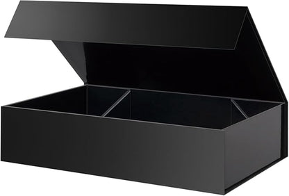 PACKHOME Extra Large Gift Box 17.5x11.3x4.3 Inches, Sturdy Shirt Box with Magnetic Lid for Clothes and Large Gifts (Glossy Black)