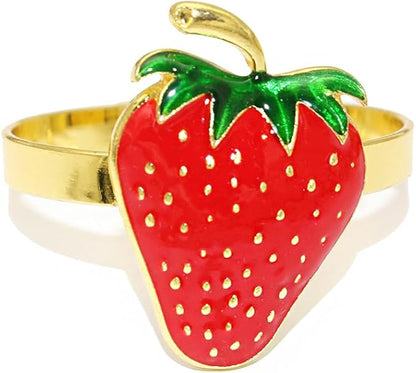 Gold Strawberry Napkin Rings Set of 8 Fall Fruit Napkin Ring Holders for Garden Weddding,Rustic Farmhouse Napkin Rings for Christmas Thanksgiving Day Family Gathering Dinner Table Decor