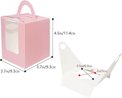 Bakepacker Auto-pop up Individual Cupcake Boxes with Window 25 Count Pink Single Cupcakes Box 3.6 x 3.6 x 4.3inch Cupcake Carrier