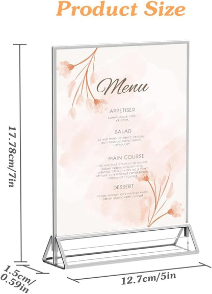 5X7 Acrylic Sign Holder 12 Pack, Double Sided Silver Picture Frames Clear Wedding Table Numbers for Party, Menu, Restaurant, Photo, Office, Hotels, Meetings