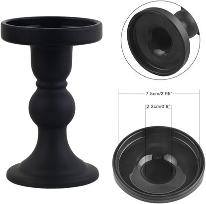 3-Piece Set of Black Glass Candlestick, Crystal Candlestick Holder Holder and Conical Candle, Christmas Candle Holder Decoration, Family Living Room Wedding Candle Holder (black1set)