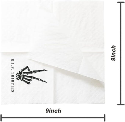 SharkBliss RIP Thirties Cocktail Napkins, 100 Pack RIP Thirties Death to My 30s Dirty 40 Birthday Paper Cocktail Beverage Napkins in Bulk for 40th Birthday | 2-Ply, 5x5" (RIP Thirties Napkins)
