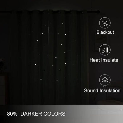 FANLI 2 Panels Star Blackout Curtains for Kid Girls Bedroom Living Room Darking Stripe Double Layer Star Cut Out Wall Home Decor Gradient Grommet Window Curtains (Green 95L)