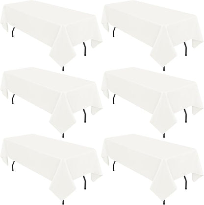 6 Pack Ivory Tablecloths for 8ft Rectangle Tables 60 x 126 Inch - Polyester Table Cover Stain and Wrinkle Resistant Washable Fabric Table Clothes for Wedding Party Banquet Reception Restaurant