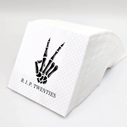 SharkBliss RIP Twenties Cocktail Napkins, 100 Pack RIP Twenties Death to My 20s Dirty 30 Birthday Paper Cocktail Beverage Napkins in Bulk for 30th Birthday | 2-Ply, 5x5" (RIP Twenties Napkins)