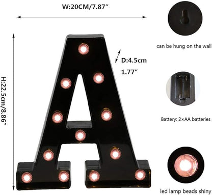 Light Up Black Alphabet Marquee Letters Sign LED Marquee Number Lights Sign for Night Light Home Bar Christmas Lamp Birthday Party Wedding Decoration A