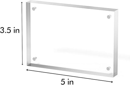 3.5x5 Acrylic Picture Frame 5 Pack, Clear Freestanding Double Sided Frameless Magnetic Photo Frames, Desktop Display Decor Gift
