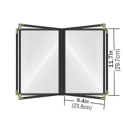 Goodsmart Restaurant Menu Covers - 25 Pack Black 8.5" x 11", 4-Page/8-View, Side-Loading Vinyl Menu Holders with Clear Sleeves, Double-Stitched, Leather-Style Café Covers, Morning Menu Homeschool