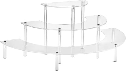 Acrylic Display Riser - 3 Tier Clear Cupcake Stand, Perfume Organizer, Half Moon Dessert Stand, Shelf for Food, Amiibo Funko POP Figure Display