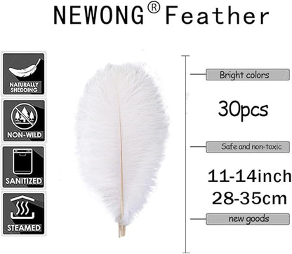 NEWONG 30pcs Blue Green Ostrich Feathers Natural Bulk 11-14inch(28-35cm) Vase Craft Wedding Home Party Centerpieces Christmas Day Decoration