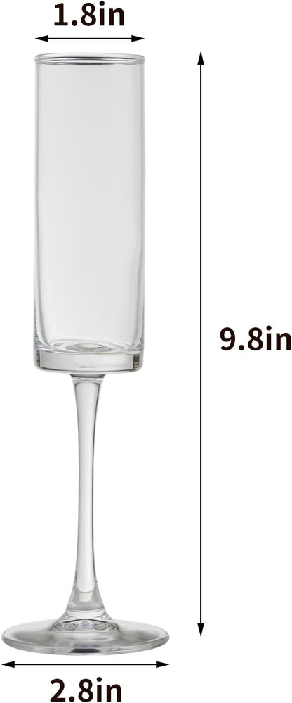 12 Pieces Clear Champagne Flutes 6 OZ Straight Sided Wine Glasses Champagne Long Stem Drinking Colored Glasses,Set of 12 Hand Blown Champagne Flutes Goblets for Wedding Cocktail Cups,Cava, Prosecco