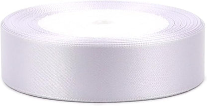 White Solid Satin Ribbon 1 Inch 25 Yards Solid Polyester Fabric Ribbon for Gift Wrapping Wedding Christmas Baby Shower Birthday Party Decoration Handmade Immortal Flower Craft