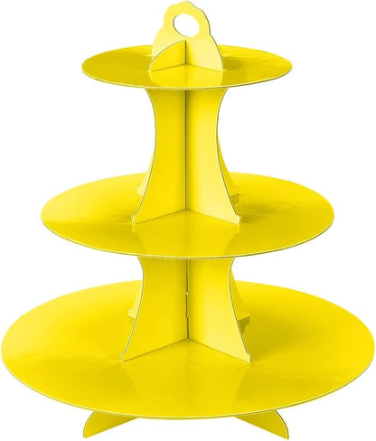 2Pcs 3-Tier Cupcake Stand, Cake Stand holder, Tiered DIY Cupcake Stand Tower for Dessert Table Displays, Birthday Theme Party Favors Decoration, Floral Tea Party, 12" W x 12.8" H, Yellow