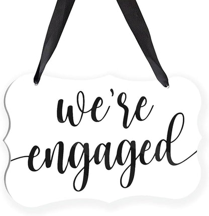 Acrylic Wedding Sign, Ring Bearer Sign, We're Engaged Decorations, for Rustic Wedding Decor Signs, Acrylic Hanging Signs With Ribbon for Chairs Weddings Reception Decorations and Event Party (White)