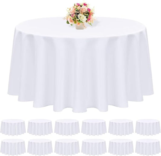 12 Pack Round Tablecloth 90 Inch - White Polyester Tablecloth for Round Table, Premium Stain and Wrinkle Resistant Washable Fabric Table Cover for Wedding Party Banquet Restaurant Reception