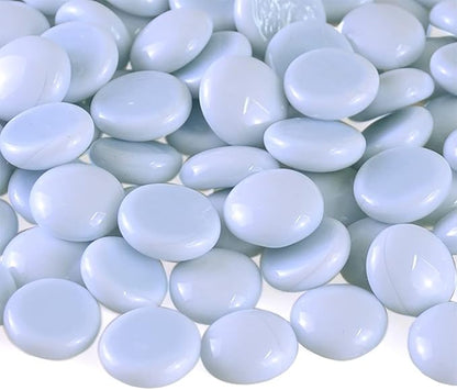 KINGOU Flat Glass Gems/Marbles/Stones/Beads for Vase Filler, Table Scatter, Games - 1 Lbs (17-19mm, Approx. 3/4")-White