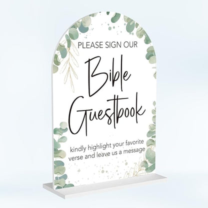 Boho Wedding Bible Guest Book Sign Our Bible Wedding Sign Acrylic Arch Wedding Bridal Baby Shower Welcome Table Signs for Ceremony and Reception Decor 7 x 5 Inches
