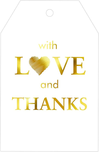 joycraft 50PCS Gold Foil Thank You Tags with String – White Gift Wrapping Hangtags, Paper Hang Tags for Wedding, Baby Shower, for Guests, Favor Hangtags