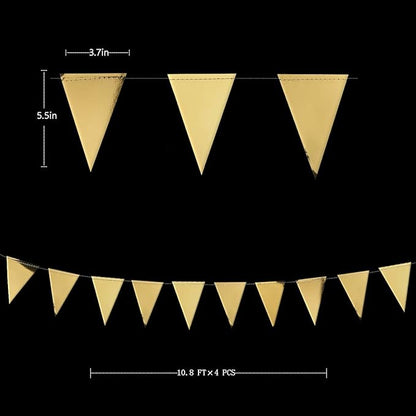40Ft Gold Party Decoration Triangle Flag Banner Double Sided Metallic Paper Pennant Bunting Garland for Graduation Wedding Bridal Shower Birthday Bachelorette Engagement Anniversary Hen Party Supplies