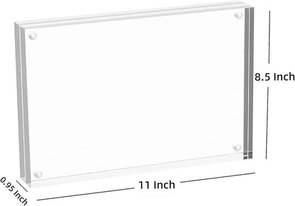 Meetu Acrylic Picture Frame 8.5x11,Clear Freestanding Double Sided 24mm Thickness Frameless Magnetic Photo Frames Desktop Display with Gift Box Package (2 Pack)