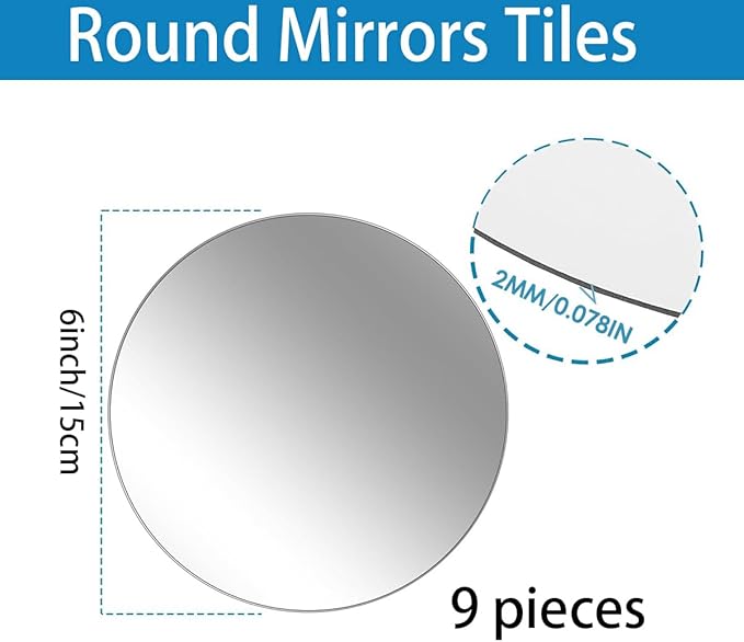 9PCS Small Round Mirror Centerpieces for Tables Decorations, 6" Acrylic Circle Mirror Tiles Mirror Tray Candle Plate Centerpiece for Wedding Christmas Table Centerpieces Decorations Wall Decor
