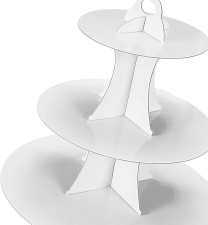 3-Tier Cupcake Stand, Cake Stand holder, Tiered DIY Cupcake Stand Tower for Dessert Table Displays, Birthday Theme Party Favors Decoration, Floral Tea Party, 12" W x 12.8" H, White
