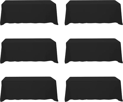 BRILLMAX 6 Pack Black Tablecloths for 8 Foot Rectangle Tables 90 x 156 Inch - 8ft Rectangular Bulk Linen Polyester Fabric Washable Cloth Cover for Wedding Reception Banquet Birthday Party