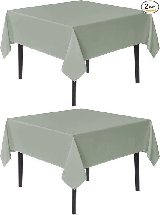 sancua Square Tablecloths 85x85 Inch, 2 Pack - Sage Green Fabric Table Cloth for Square or Round Tables, Washable Polyester Table Cover for Outdoor Party, Birthday, Buffet, Resturant