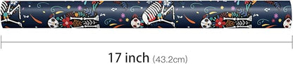 LeZakaa Day of the Dead Wrapping Paper Roll, Colorful Skeleton Dogs Cats with Flowers Music Notes Design in Navy Blue, Día de Muertos Gift Wrap for Friends, Family, Kids, Mini Roll 17 in x 16.4 Ft