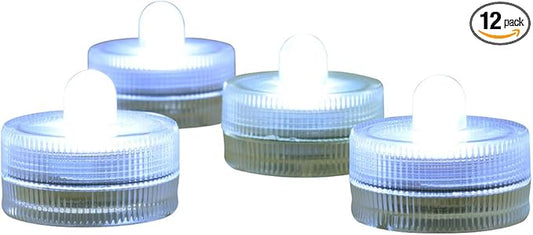 Halloween Lights Submersible LED Lights cr2032 Battery Powered Underwater Waterproof LED Tea Light for Events Wedding Centerpieces Vase Floral Xmas Holidays Home Decor Lighting(Pack of 12) (White)