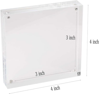 Meetu Acrylic 4x4 Picture Frame Clear Two Sided Desk Photo Frame Magnetic Frame Inner Size 3x3 with Gift Pack for Display Family Pictures Baby Photos Friends Pictures or Pet Dog Picture（2 Pack）