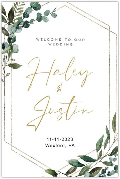 Generic Greenery Wedding Welcome Sign, 18x27 inches, Plastic, Modern Geometric