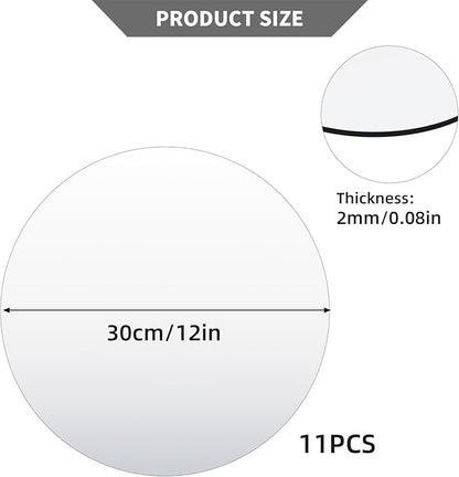 11Pack Round Mirror Centerpieces for Tables, Acrylic Circle Mirror Tiles Non Glass Mirror, for Bedroom Bathroom Living Room Wall Decor Tray Candle Wedding Table Centerpiece Decor, 2mm Thick (12inch)