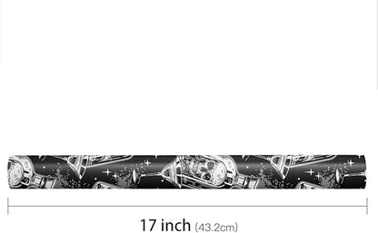 LeZakaa Halloween Wrapping Paper Roll, Gothic Skull-in-Bottle and Eye Cocktail Glass in Black, Spooky Gift Wrap for Horror Lovers, Goth Style Party, Trick or Treat, Mini Roll 17 In x 16.4 Feet
