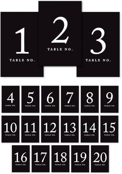 Andaz Press Table Numbers 1-20, Black, 4x6-Inch Single Side, 1-Set, For Weddings & Graduations