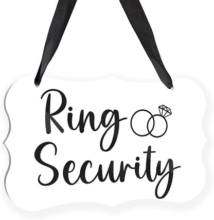 Acrylic Wedding Sign, Ring Bearer Sign, Ring Security Decor, for Rustic Wedding Decor Hanging Signs, Acrylic Wall Art With Ribbon for Chairs Weddings Reception Decorations and Event Party (White)