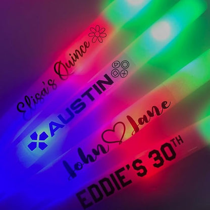 Pack of 100 Custom LED Party Foam Light Sticks Batons for Wedding, Parties, Birthdays, Guests, Party, DJ, Concerts, Festivals, Events, Promotions 3 Color Lighting Modes Batteries 16"