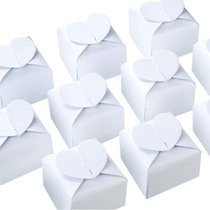 AWELL White Candy Box Bulk 2.5x2x2.5 inches with Heart Bow Party Favor Box,White Glitter,Pack of 50