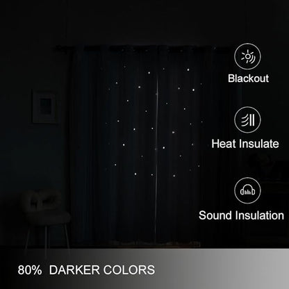Ombre Rainbow Blackout Curtains for Kid Girls Bedroom Living Room Darking Stripe Double Layer Star Cut Out Wall Home Decor Gradient Grommet Window Curtains (Greywish White 63)