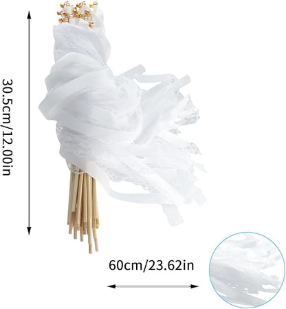 30 Pcs White Wedding Wands, Lace Wedding Streamers, Ribbon Streamers, Wedding Exit Items, Wedding Send Off Ideas, Dance Floor Props Sticks with Bells for Holiday Celebration Birthday Favors
