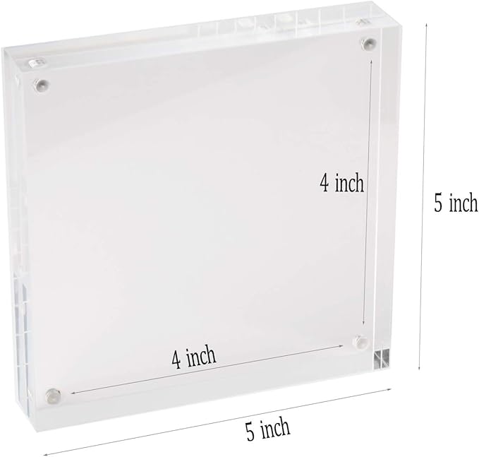 Meetu Acrylic 5x5 Picture Frame 2 Pack Clear Two Sided Desk Photo Frame Magnetic Frame Inner Size 4x4 with Gift Pack for Display Family Pictures Baby Photos Friends Pictures Pet Dog Picture