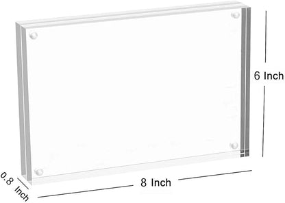 Meetu 5 Pack Acrylic Picture Frame 6x8,Clear Freestanding Double Sided 20mm Thickness Frameless Magnetic Photo Frames Desktop Display with Gift Box Package
