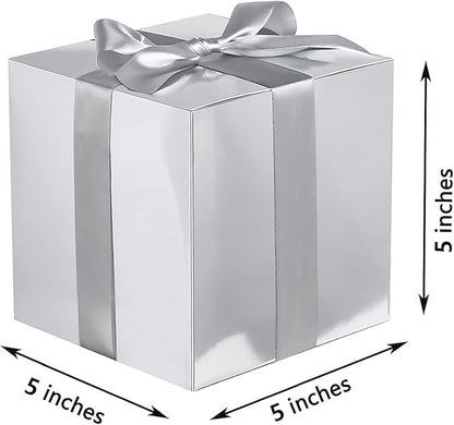 COTOPHER Small Gift Boxes 25 Pack 5x5x5 inches Silver Gift Boxes with Lids for Gifts, Crafting, Wedding Party Favor, Cupcake Boxes, Candy, Bridesmaids Proposal Box with Ribbons and Stickers