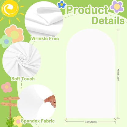 White Arch Cover for Mother`s Day Decor 6.6FT Spandex Arched Backdrop Cover Double Side Wedding Arches Covers Round Top Chiara Back Drop Cover for Baby Shower Banquet Balloon Party Celebration
