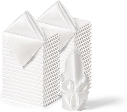 36 Pack Square Satin Dinner Napkins, 16x16 Inches Silky Soft Smooth Table Cloth Napkins for Restaurant Weddings Banquet Party Decoration, White