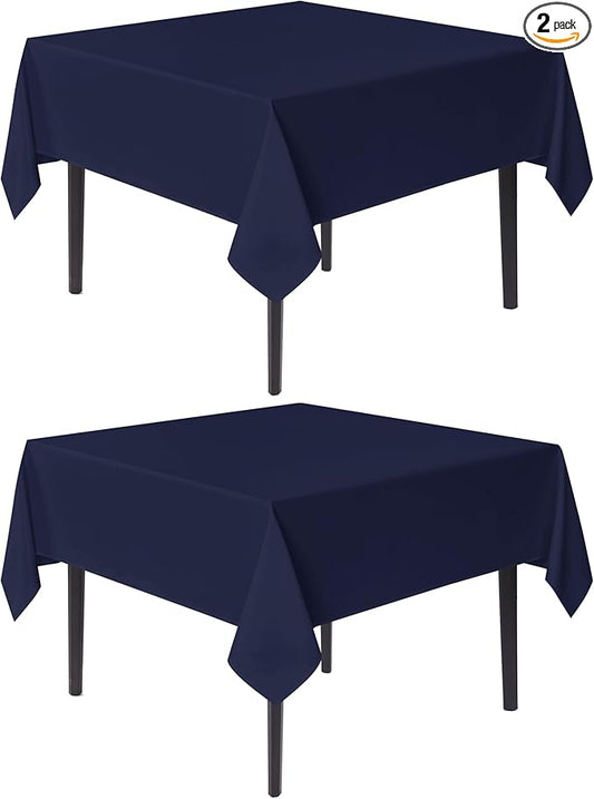 sancua Square Tablecloths 70x70 Inch, 2 Pack - Navy Blue Fabric Table Cloth for Square or Round Tables, Washable Polyester Table Cover for Outdoor Party, Birthday, Decorative Display Tables