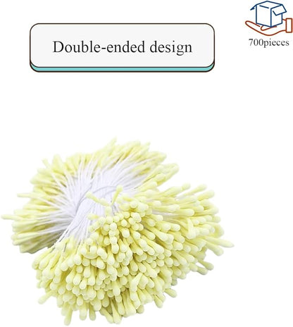 HAHIYO 700Pcs 2mm LightYellow Matte Double Head Flower Stamen Pistil for Flower Making Scrapbook Decoration - Handmade Artificial Flower Pistil Matt-Like Floral Stamens Flowers Pollen Stamen